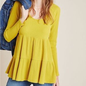 Anthropologie Maeve Babydoll Samina Thermal Top in mustard. Size S. EUC.